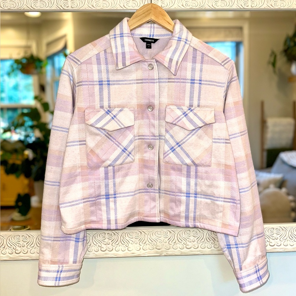 Express Plaid Women's Jacket Pink, Purple, Cream - Incredibly Soft - Small
